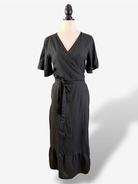 Vetta Capsule Black Midi Wrap Dress Size M Reversible Minimalist Neutral Casual